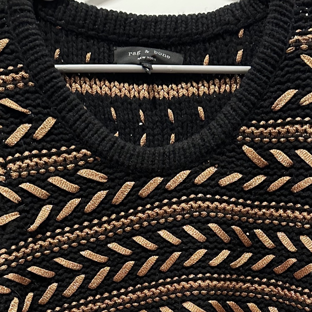 Rag & Bone Lisbeth Metallic Wool Sweater Black, SZ Medium